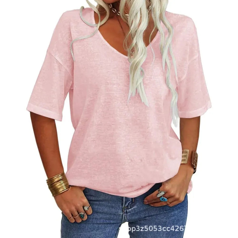 Hot sale🔥 Women's Solid Color V-Neck T-shirt
