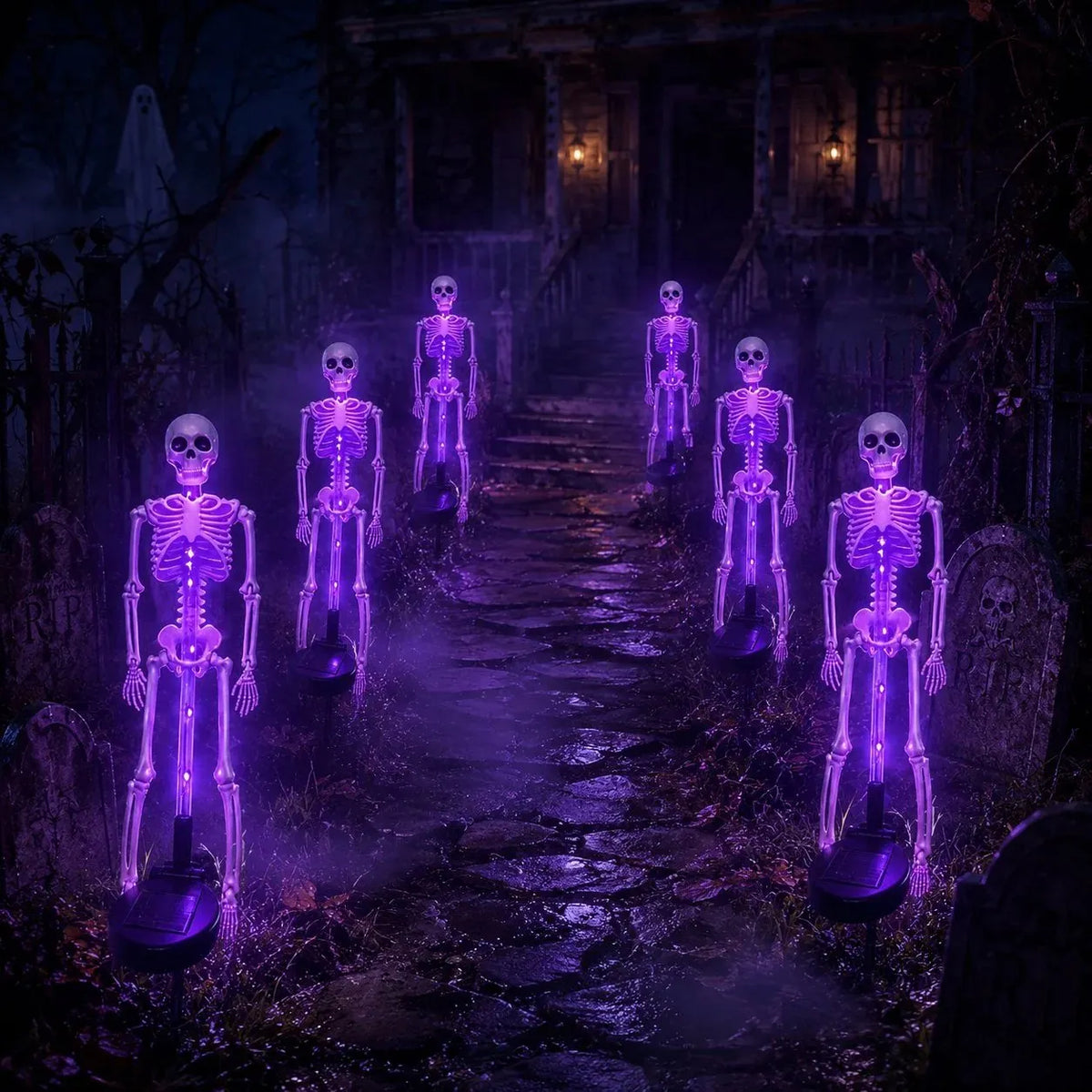 🎉[🎃Halloween sales🎃]Halloween Skull Solar Garden Lights | Waterproof Outdoor LED Skull Stake Lights for Yard, Lawn & Pathway Decor