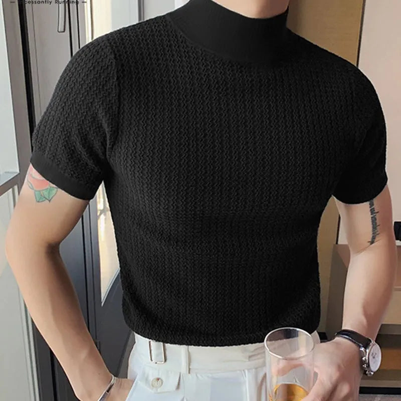 Knit High Neck Solid Color T-Shirt (Buy 2 Free Shipping)