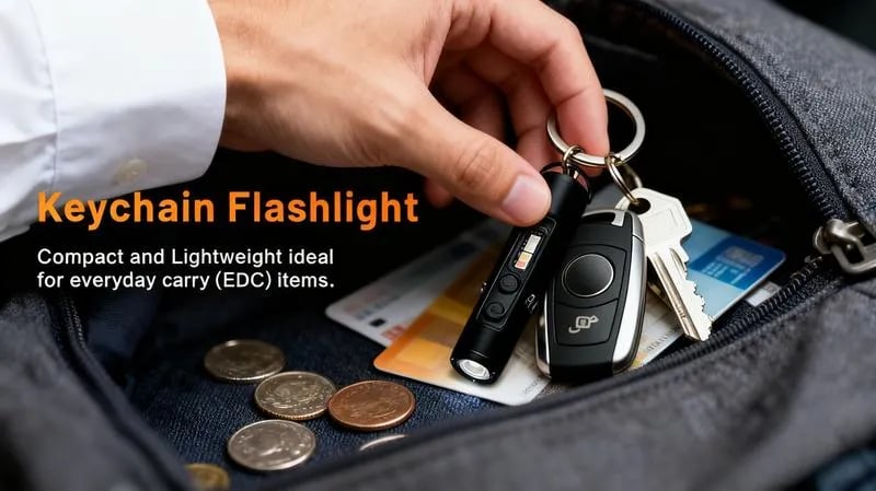 🎉 🔦Pocket Rechargeable EDC Flashlight:  Mini Keychain Light with Fire Starter & Window Breaker