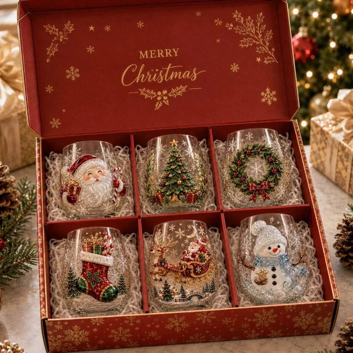 🔥HOT SALE🔥Magical Christmas 3D Glass Cup Collection – Santa, Reindeer, Snowman & Christmas Tree