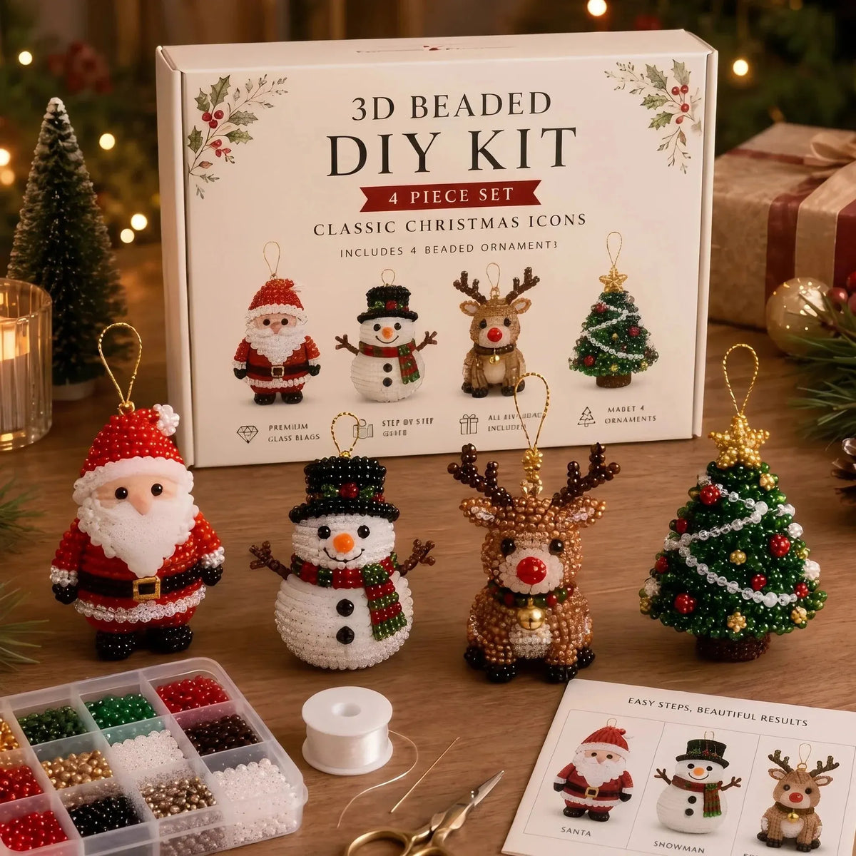 🔥 HOT SALE 🔥⏳ Last Day 49% OFF – 🎄 Beginner-Friendly DIY 3D Christmas Beaded Ornament Kit | Complete 4-Piece Set with Glass Beads, All Tools & Step-by-Step Guide Included 💕