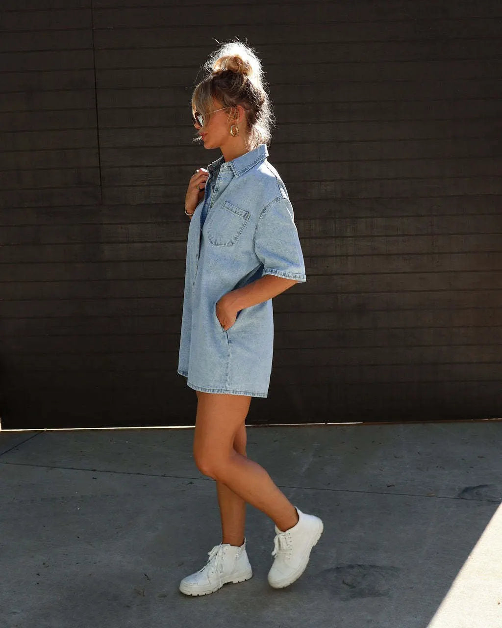 Short Sleeve Denim Romper