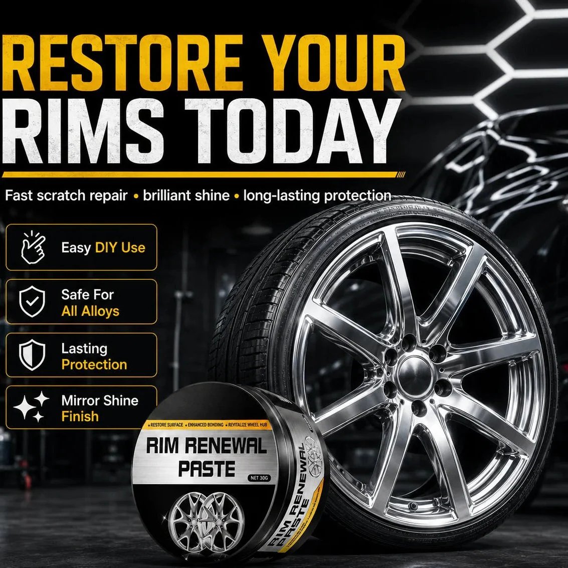 🎉🔥 Rim Renewal Paste — Restore, Polish & Protect Your Wheels Like a Pro (80g + Sponge)