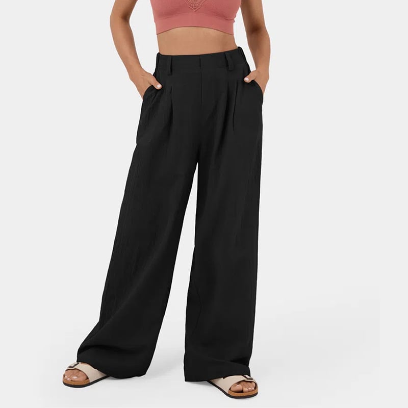 High Waisted Plicated Side Pocket Wide Leg Pants (Buy 2 Free Shipping)