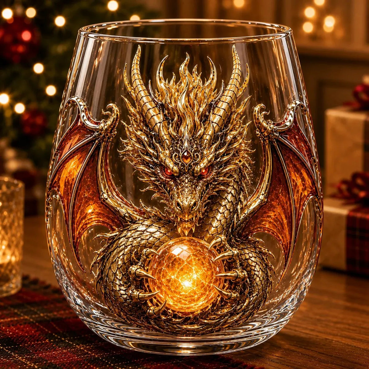 🐉✨ 3D Mythic Dragon Glass Art Cup | 12oz Premium Clear Glass with Raised Dragon Relief, Metallic-Style Details & Faceted Crystal-Style Orb 🎁
