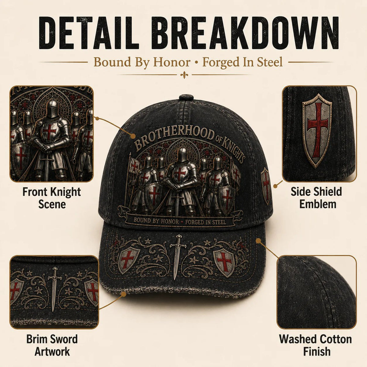 🎉⚔️ Bound By Honor Forged In Steel – Knights Templar Cap
