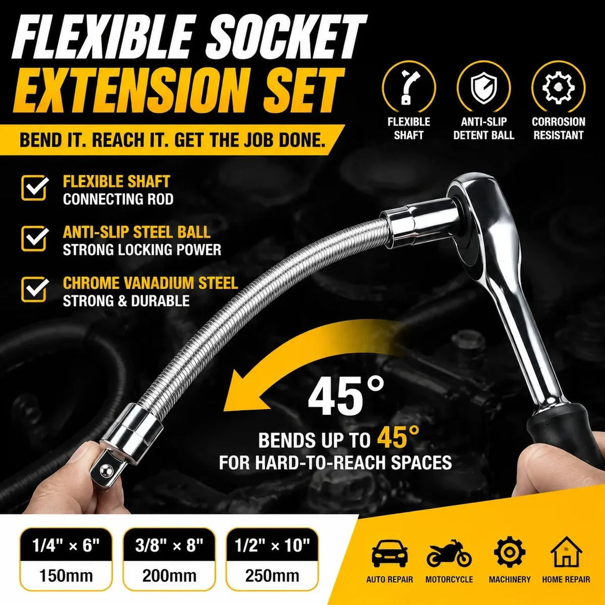 🎉Hot sell Universal Flexible Wrench Socket Tool – High Torque & Tight Space Repair Adapter