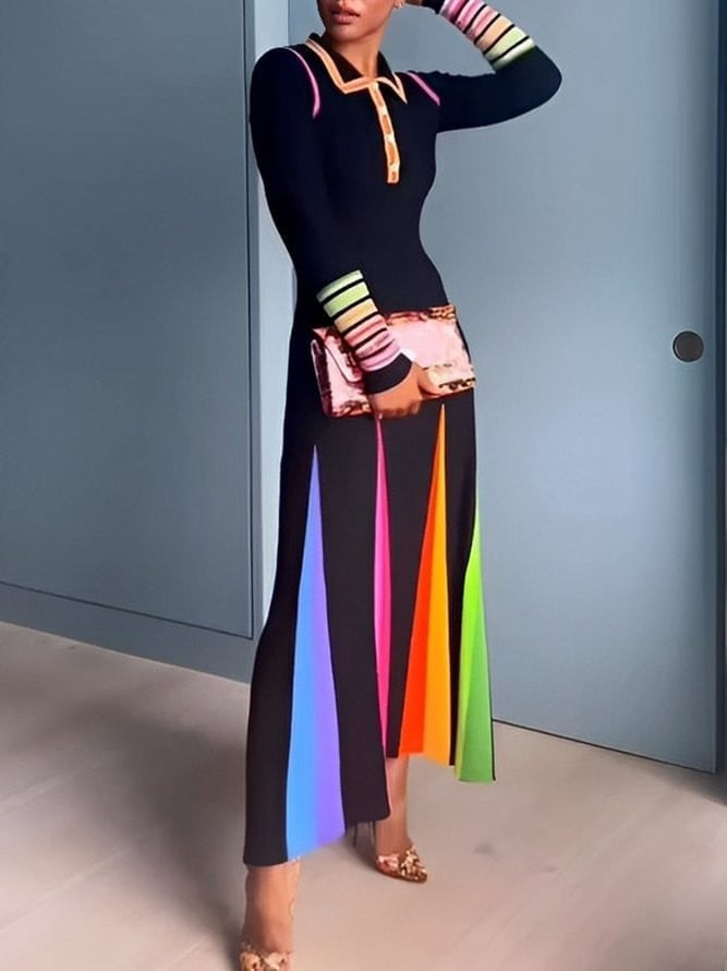 Rainbow Skirt Polo Midi Dress