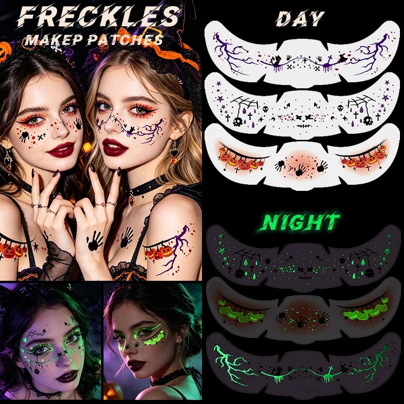 🔥 HOT SALE 🔥Glow in the Dark Halloween Glitter Freckles Temporary Tattoo Set