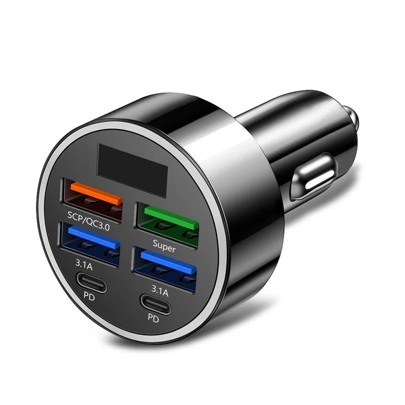 🎉⏰6-In-1 Car Fast Phone Charger with Voltage Display
