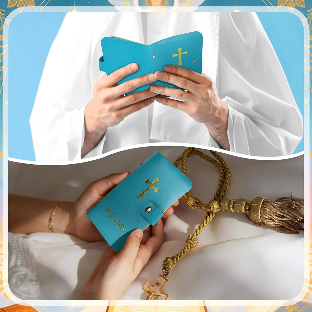 🎉✝️ Catholic Leather Holy Card Holder – Pocket Prayer Card Organizer with Snap Closure