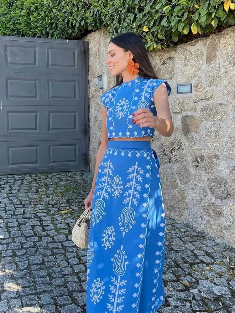 Printed Top and Skirt Set