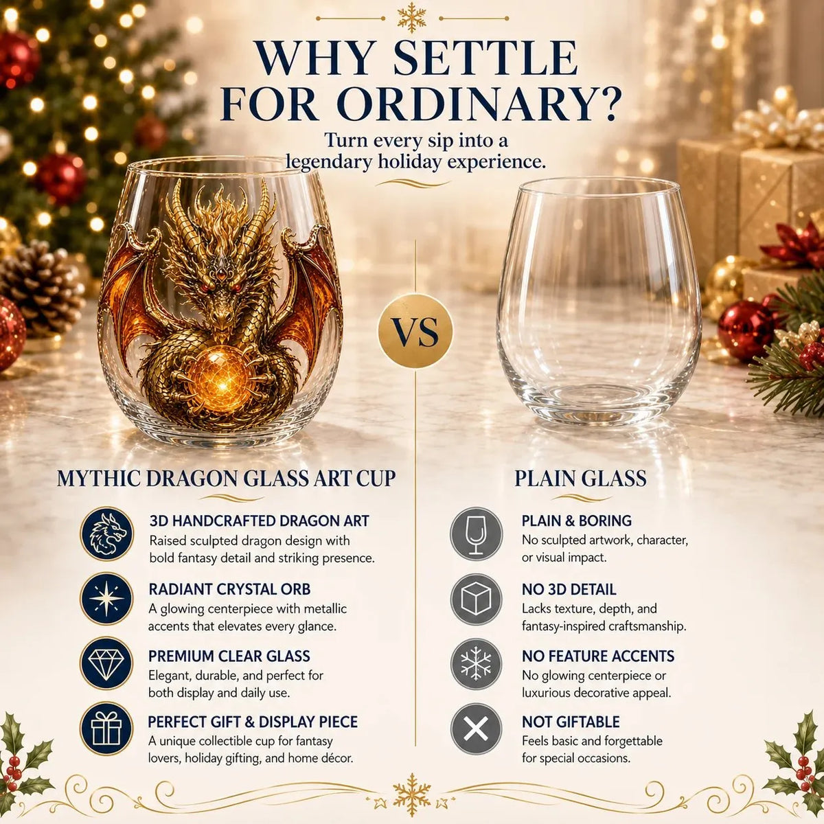 🐉✨ 3D Mythic Dragon Glass Art Cup | 12oz Premium Clear Glass with Raised Dragon Relief, Metallic-Style Details & Faceted Crystal-Style Orb 🎁