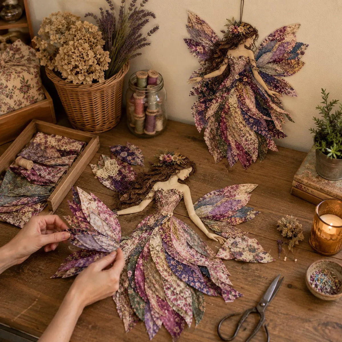 🔥HOT SALE🔥🧚‍♀️🌸 Premium Fairy Patchwork DIY Kit | High-Quality Layered Fabric with Floral Wings DIY Handmade Fantasy Wall Decor ✨15*12cm