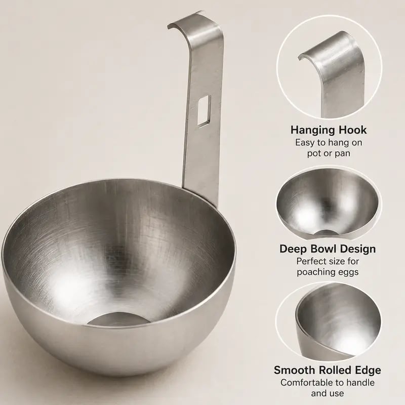 🔥HOT SALE🔥 Stainless Steel Egg Poacher Cup – Hanging Pan Egg Cooker for Perfect Round Eggs