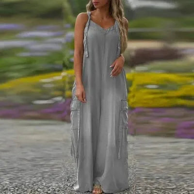 Women's Loose Wide-Leg Jumpsuit with Pockets