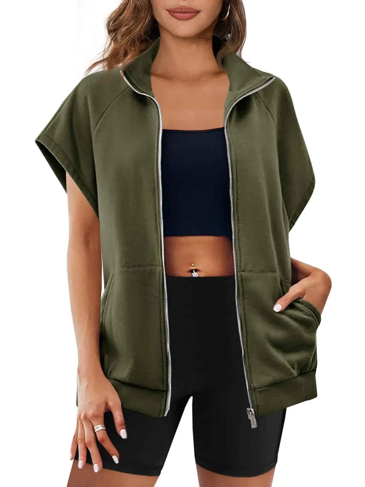 Zip Sleeveless Oversized Casual Solid Color Sweatshirt (Buy 2 Free Shipping)