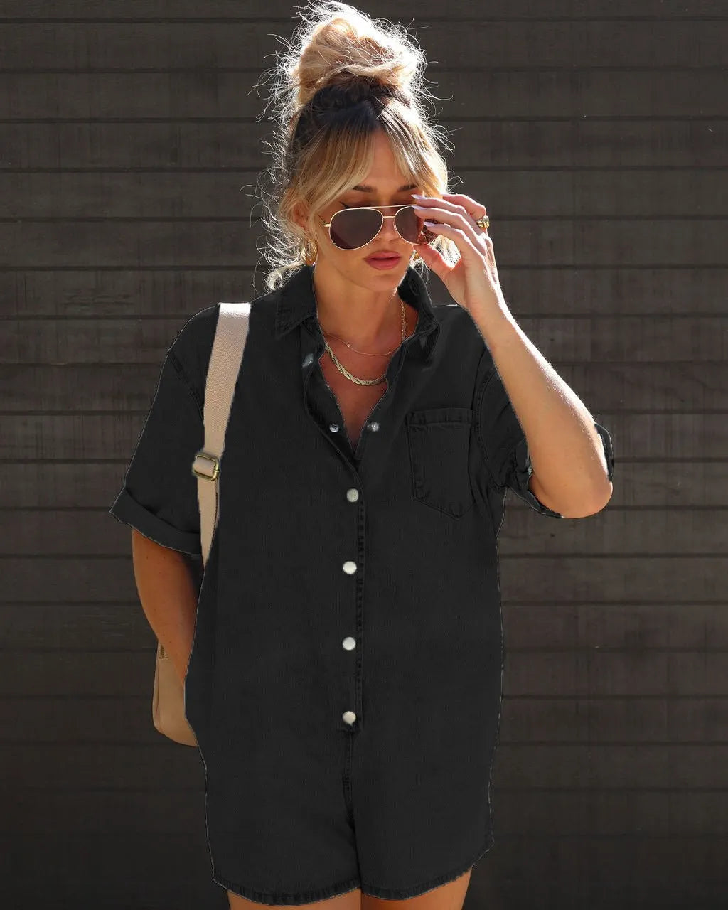 Short Sleeve Denim Romper