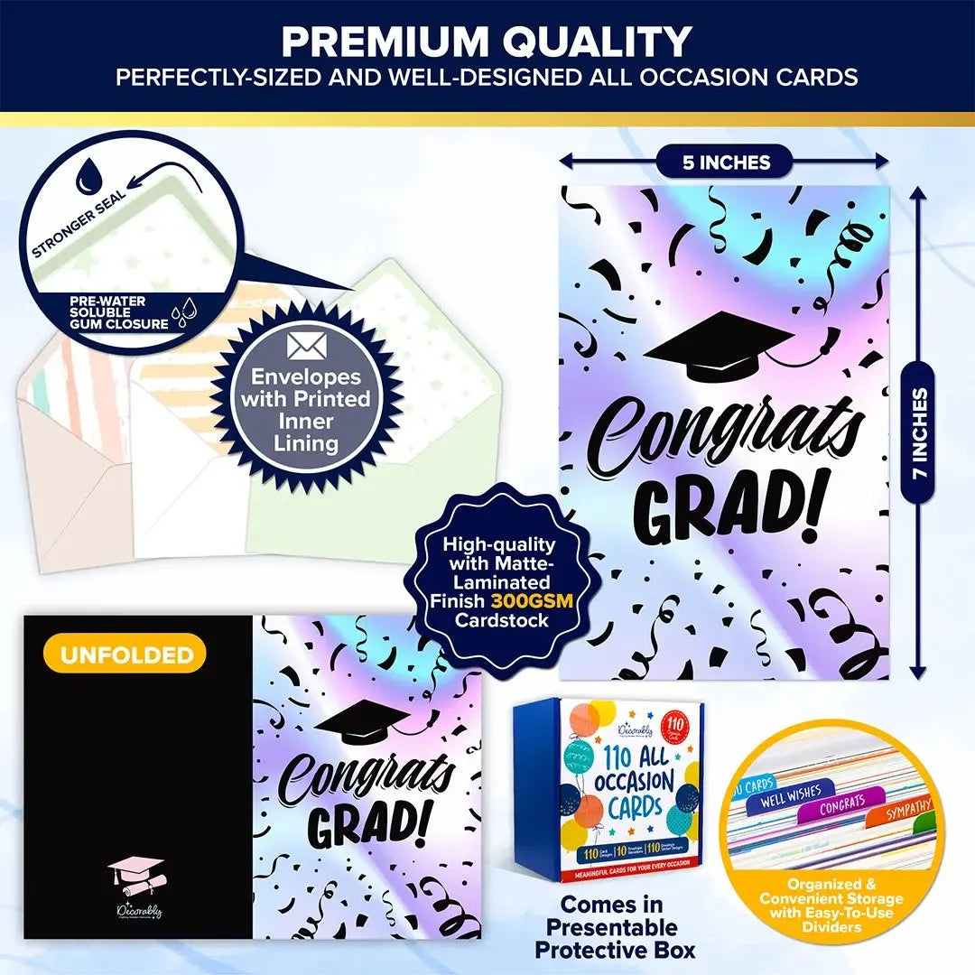 🎁 110 All Occasion Greeting Cards Box Set with Envelopes & Sticker Seals – Birthday, Thank You, Holiday, Wedding, Graduation & Celebration Cards Collection