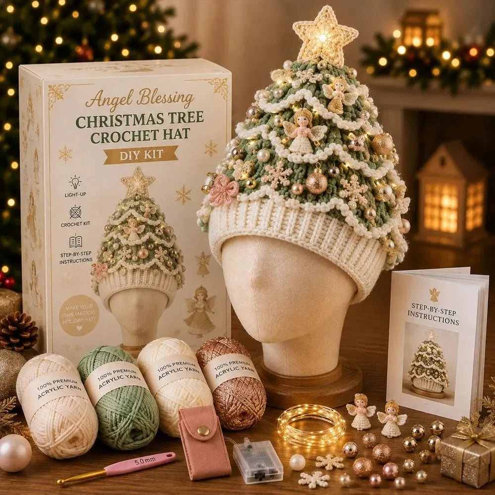 🎉🎄Beginner-Friendly Light-Up Christmas Tree Crochet Hat DIY Kit | Complete Kit with Coordinated Yarn, LED Lights & Step-by-Step Guide Included 💕
