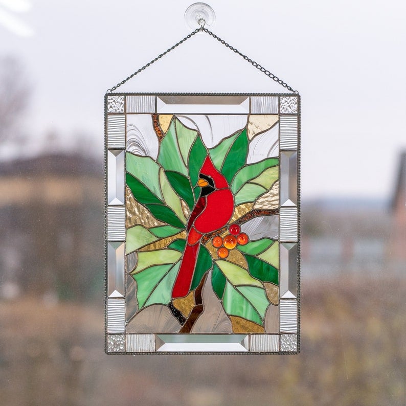 ⏰New Years Sale - 49% Off 🎉Cardinal Stained Glass Window Panel🦜🦜