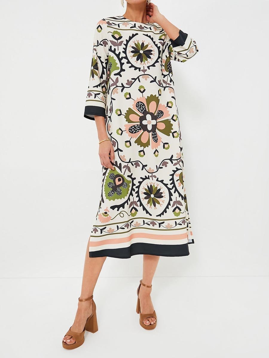 Women's Roung Neck Printed Slit Hem Dress