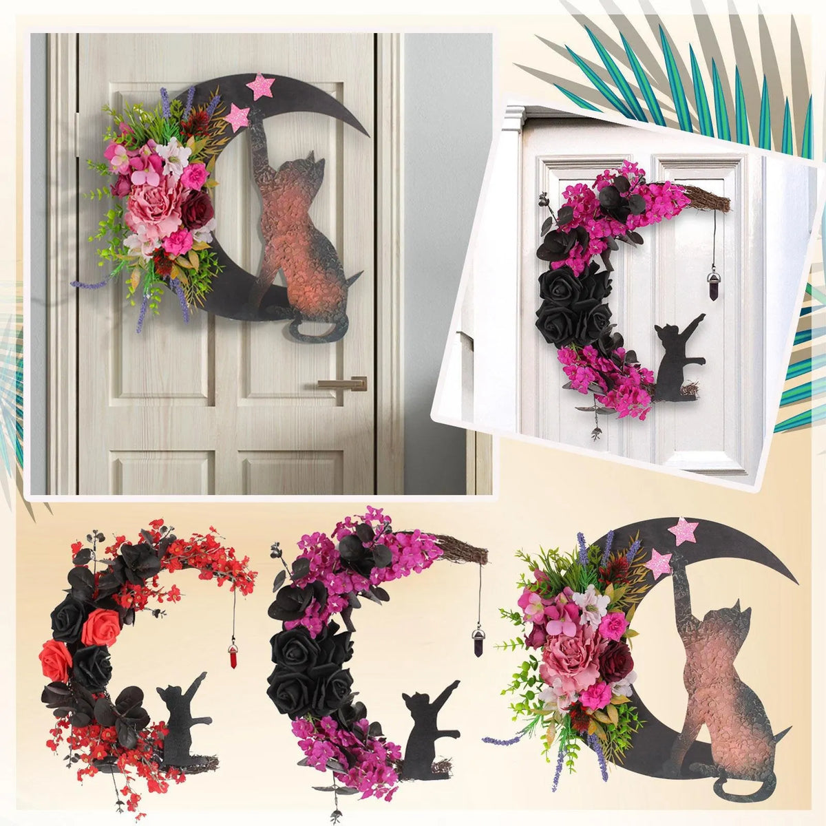 WITCHY CELESTIAL DOOR/ART HALLOWEEN LUNAR DECOR KITTY LOVERS GIFT- 🔥 BUY 2 FREE SHIPPING!