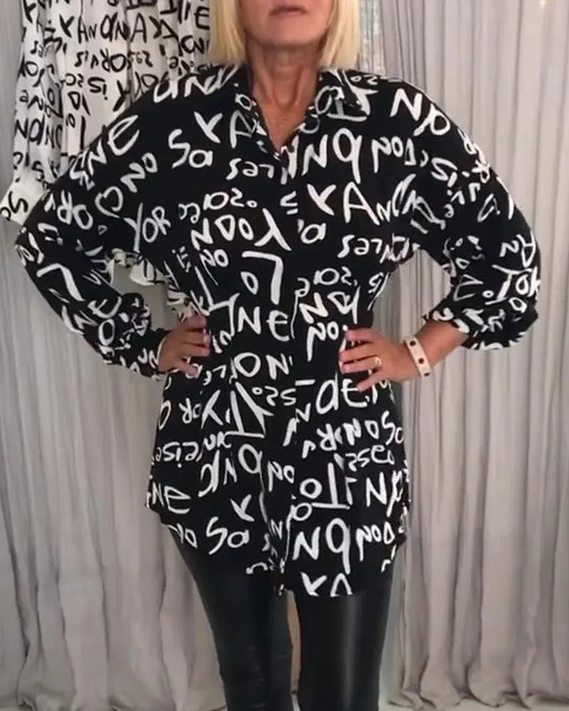 Casual letter print lapel top - buy 2 free shipping