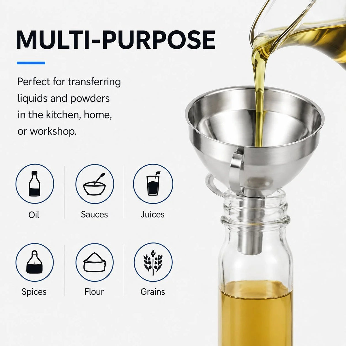 🔥HOT SALE🔥5 1/2-Inch Stainless Steel Funnel with Detachable Strainer