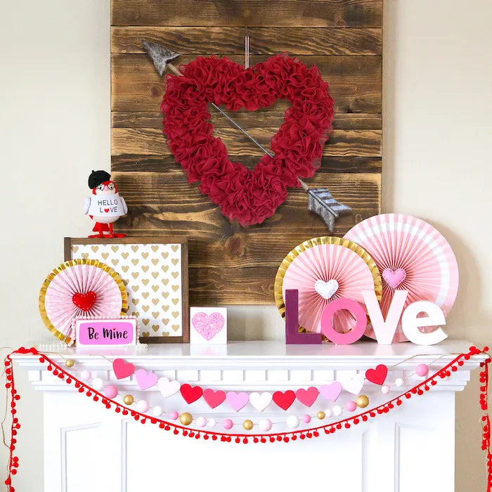 Large Ruffled Romance Heart shaped wreath with large arrow
