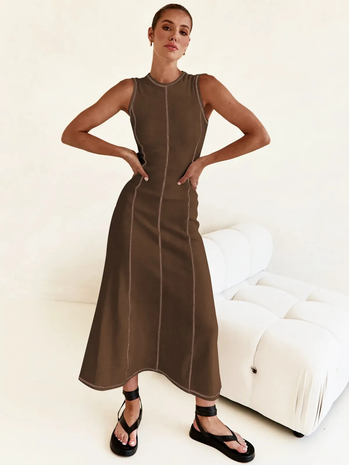 Balance Beauty and Comfort Ribbed Contrast Detail Stretch Maxi Dress