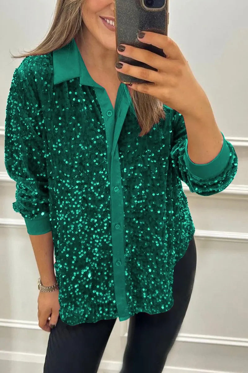 Women's Lapel Single Row Sparkly Party Shirt (Buy 2 Free Shipping)