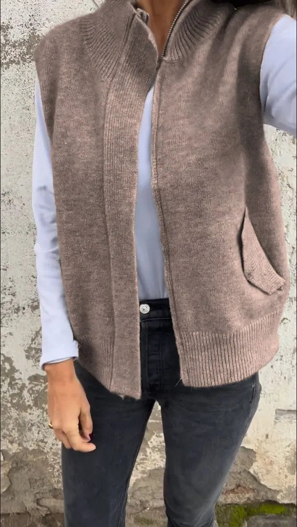 Women's Sweater Vest with Zipper and Pockets (Buy 2 Free Shipping)
