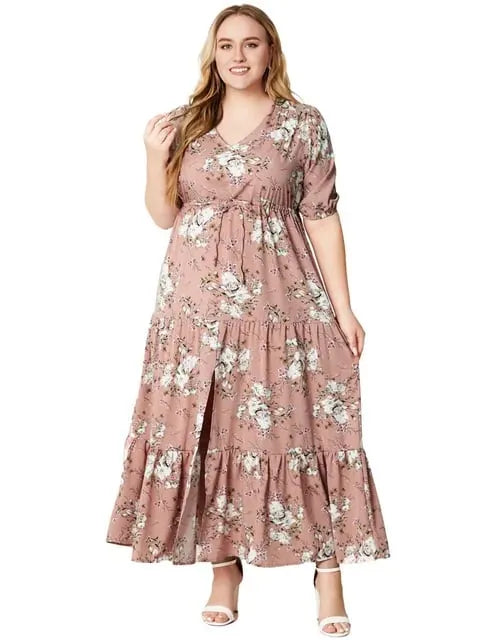 Boho V-neck print loose dress