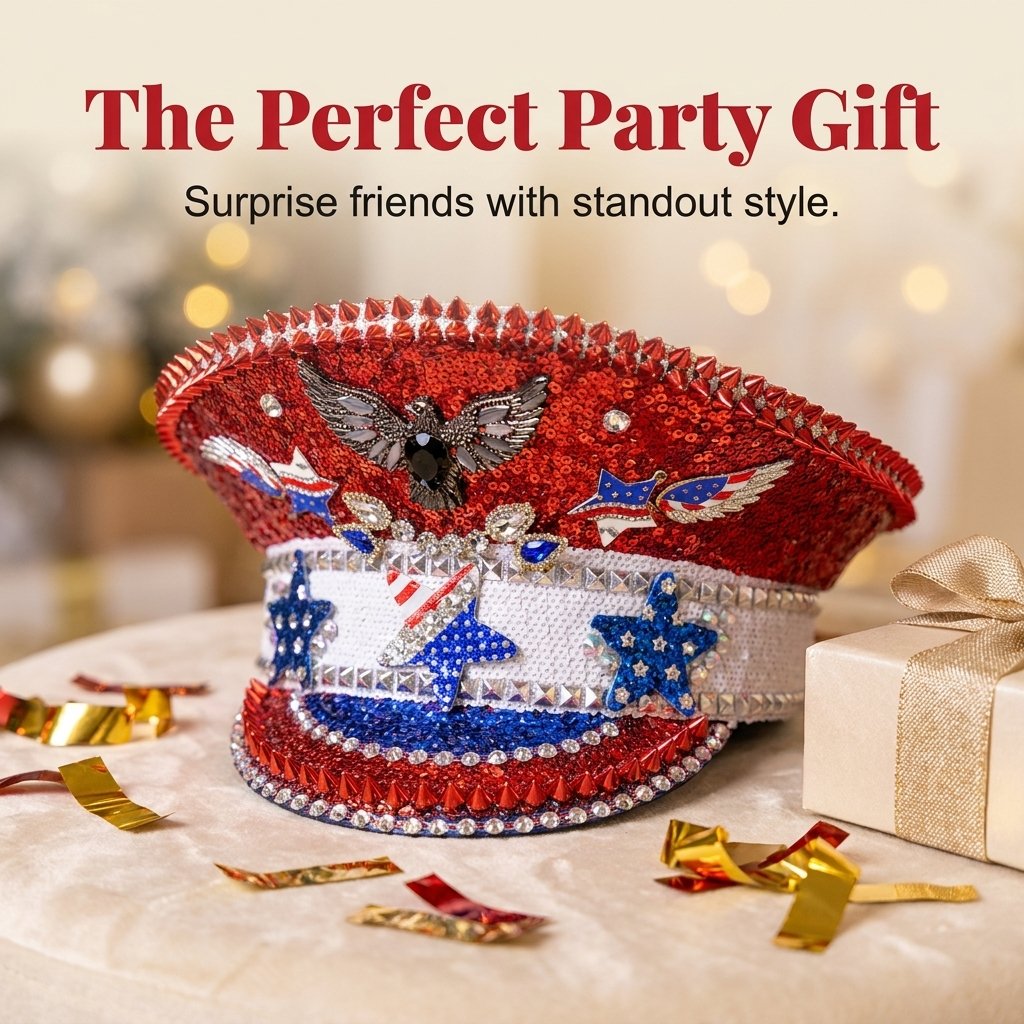🔥Rhinestone-Embellished Independence Day Captain's Hat