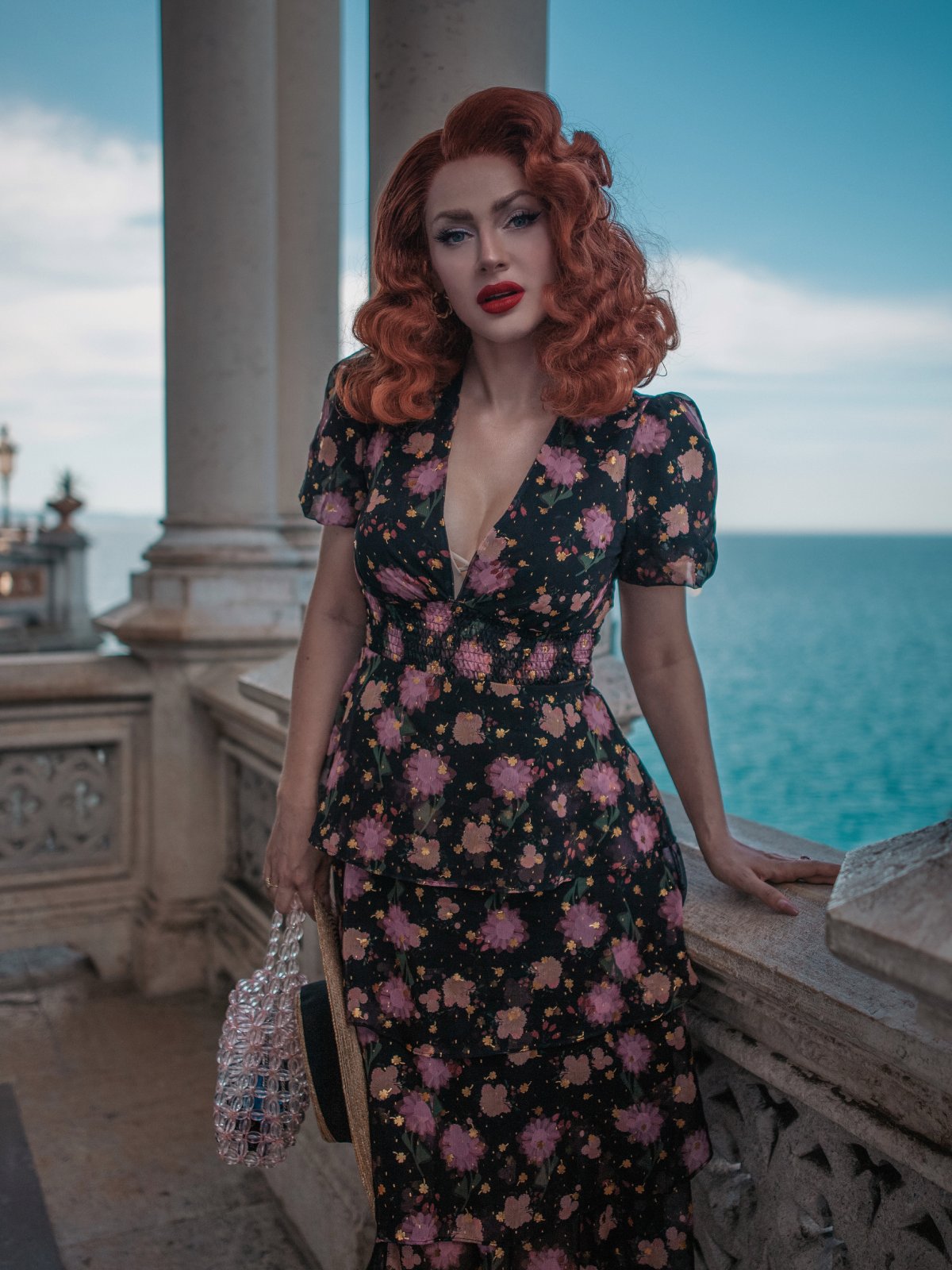 Women's Black Lace Flowers Swing Dress