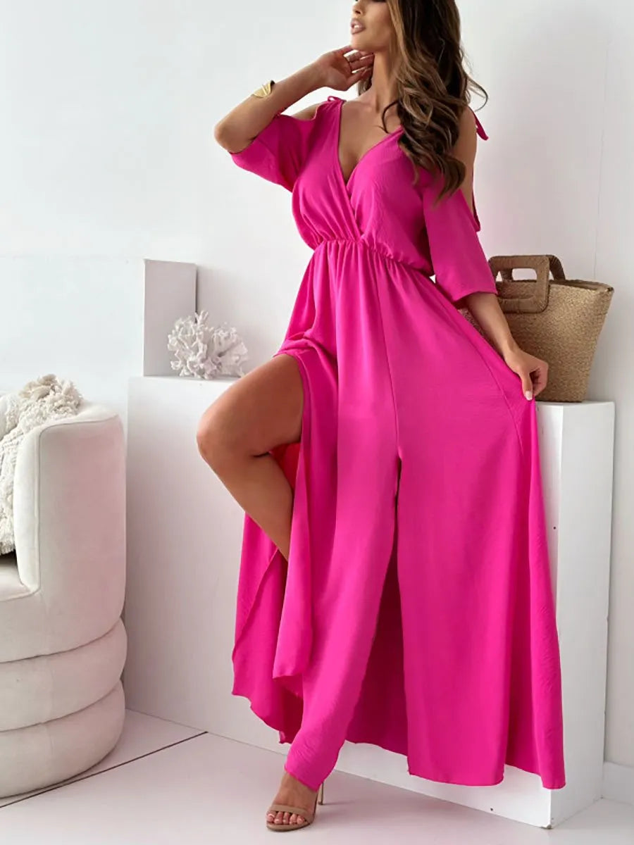 💖Women’s Elegant Sexy V Neck Side Slit Dress - Show Off Your Charming Curves, Radiate Elegance!