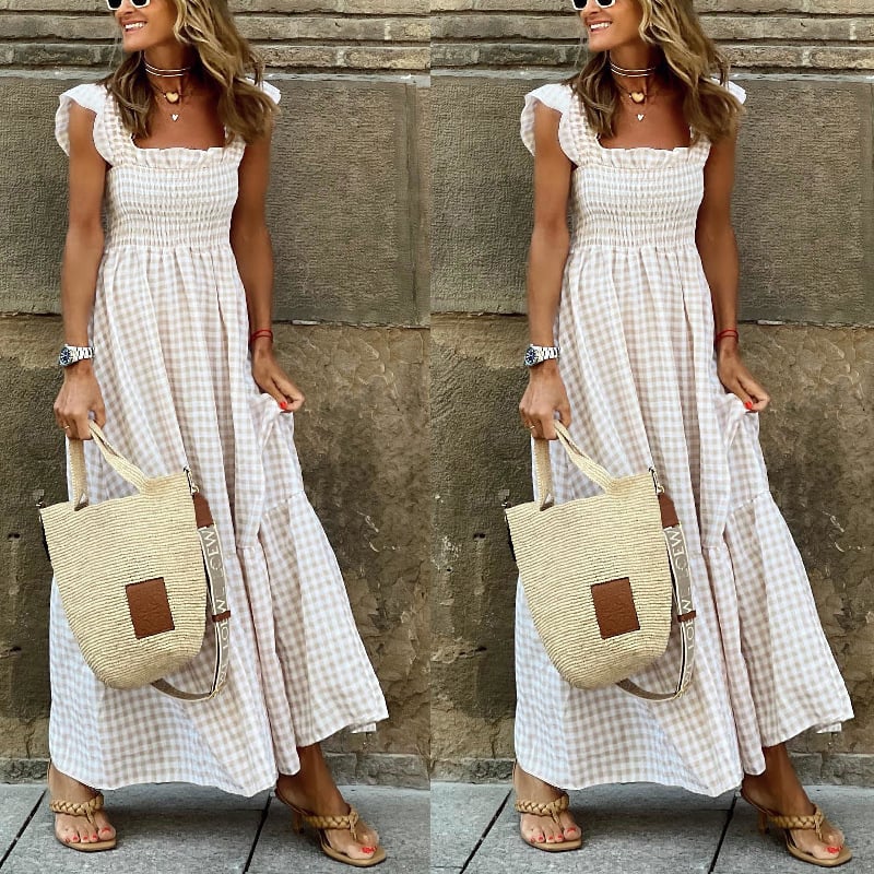 Spaghetti Strap Flounce Long Dress