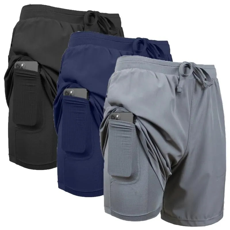 🎉3-Pack Men's 2 in 1 Stretch Active Quick Dry Gym Running Shorts With Liner