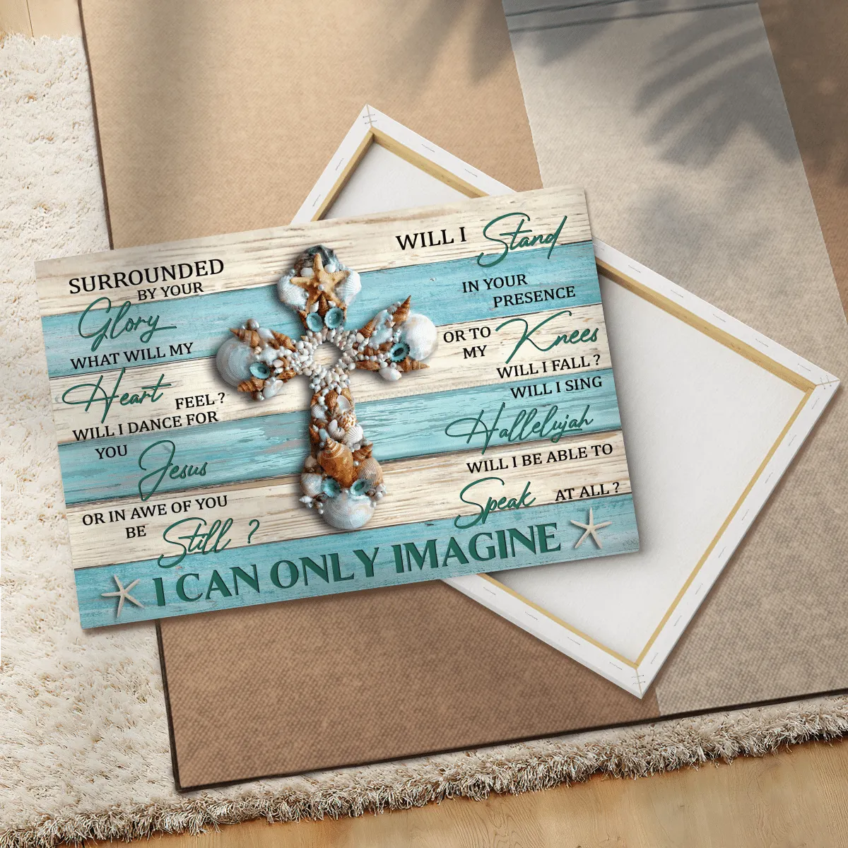 Seashell cross, I can only Imagine, Jesus Landscape Canvases, Wall Art