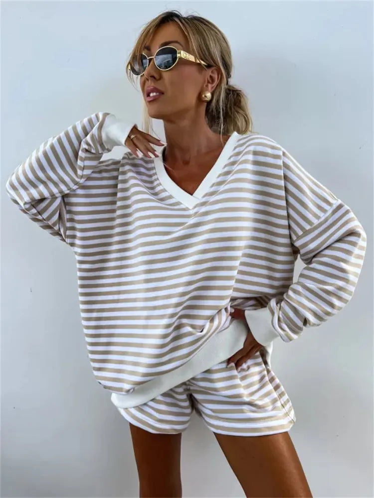Women's V-neck Long-sleeved Casual Two-piece Suit