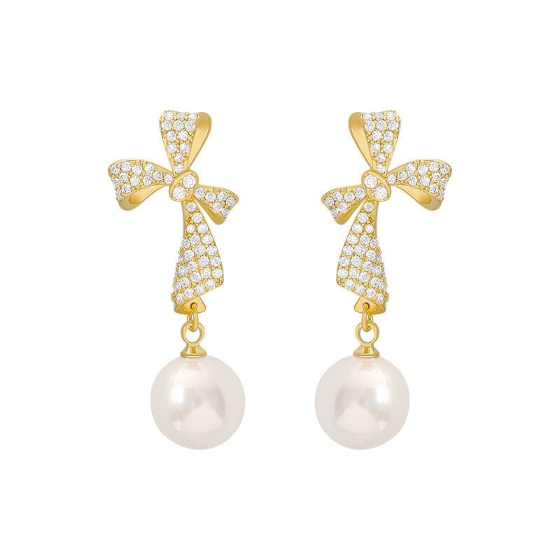 Luxurious Bowknot Pearl Dangle Earrings