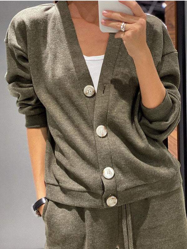 Women's Knitted Buttoned Jacket and Pants Two-piece Set (Buy 2 Free Shipping)