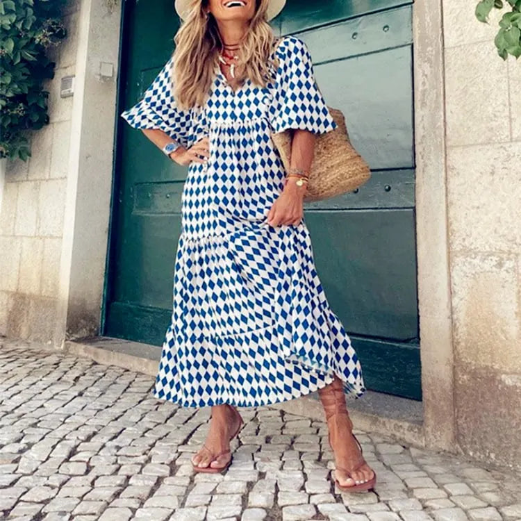 WOMEN'S PUFF SLEEVE FLORAL BOHO MAXI DRESS (BUY 2 FREE SHIPPING)