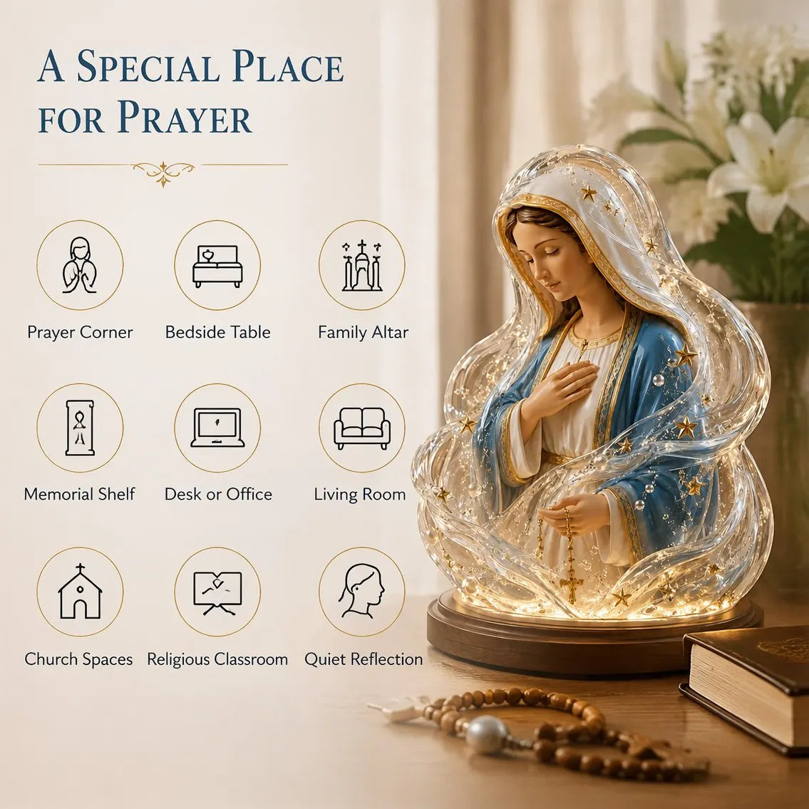 🎉HOT SALE🔥🙏Our Lady of Starlight Illuminated Prayer Statue | Religious Decor & Faith Gift✨