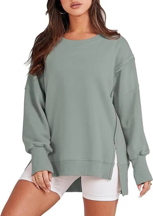✨ Women's Oversized Crew Neck Sweatshirt Slit Pullover(Buy 2 Free Shipping)