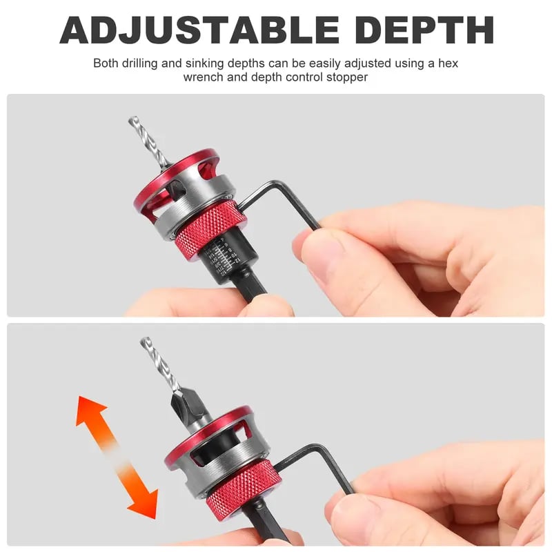 🔥 HOT SALE 🔥Adjustable Countersink Drill Bit Depth Stop Kit  | 4-Flute Wood Drilling Bits