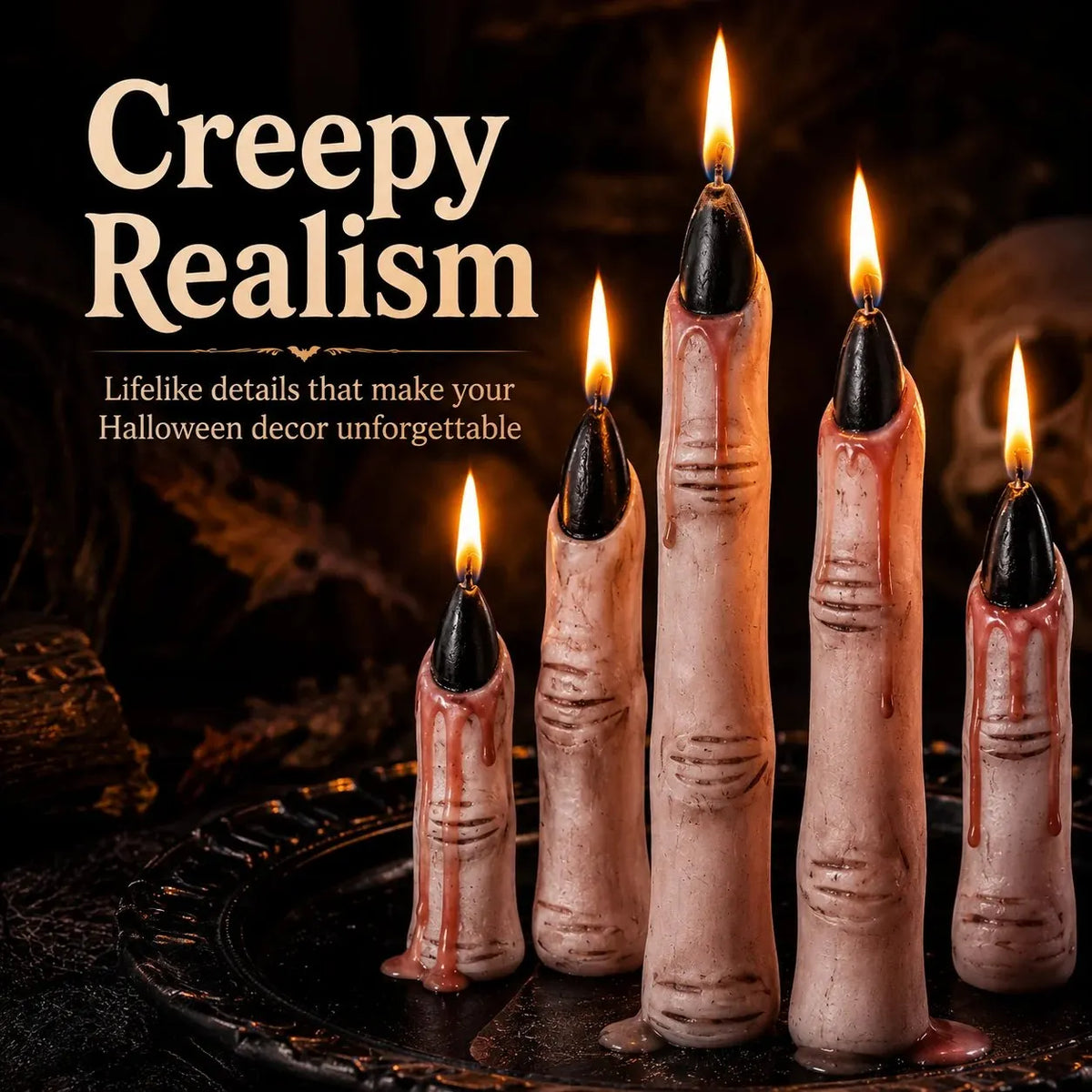 🔥HOT SALE🔥🕯️ Creepy Finger Candles 5-Piece Set – Halloween Table Decor & Spooky Party Accent 🎃