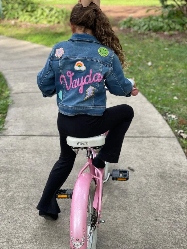 🎁[48-Hour Limited Time Offer]Baby Toddler Kids Personalized Name Embroidered Denim Jean Jacket with patches
